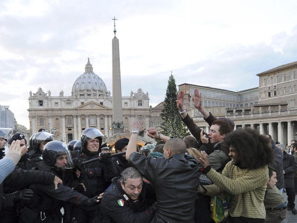 Imagen de este sábado de protestas en la plaza de San Pedro