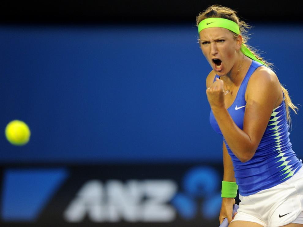 Azarenka celebra un punto ganador