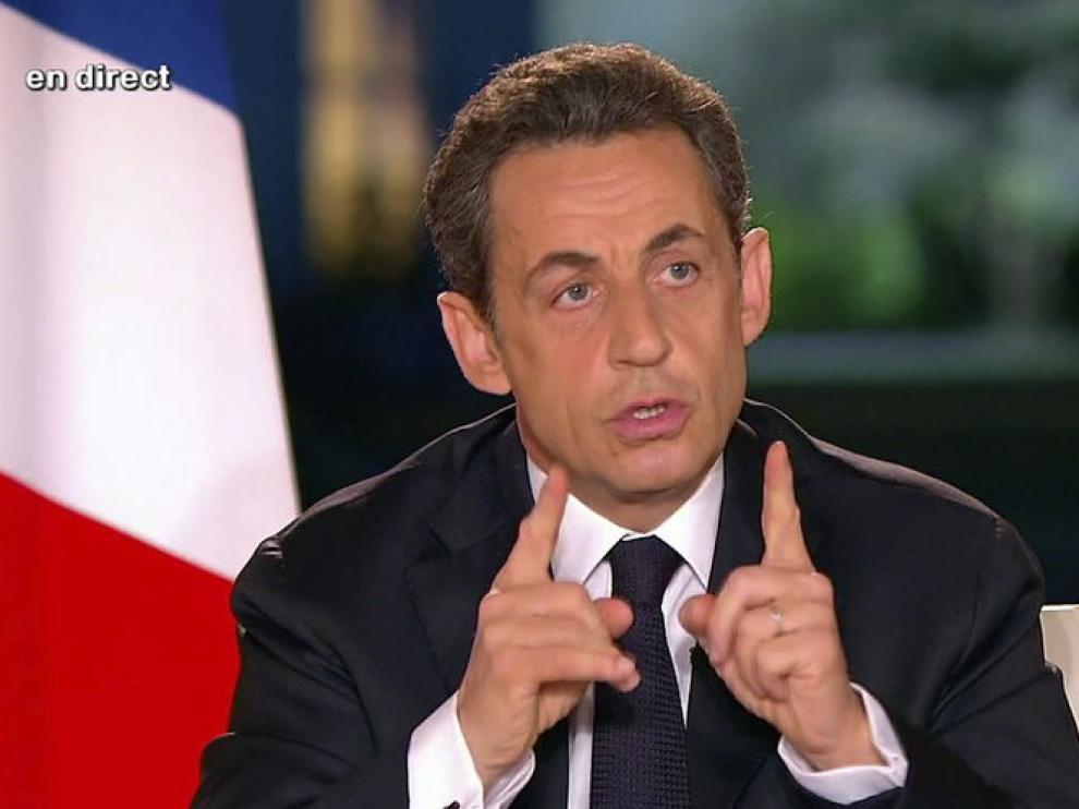 Nicolás Sarkozy durante una entrevista en el palacio del Eliseo para France 2.