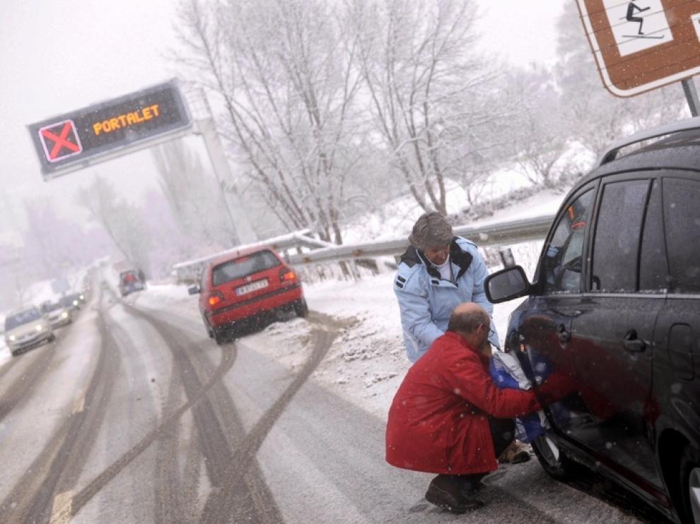 Nieve en Biescas este domingo