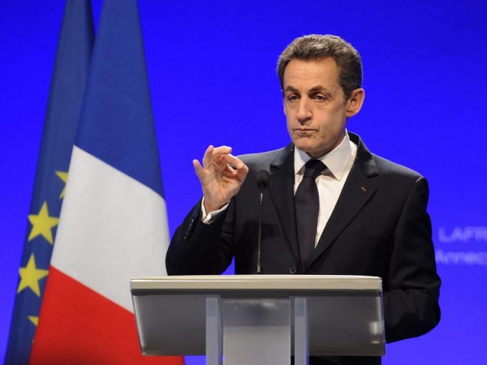 Nicolas Sarkozy, candidato a las elecciones presidenciales en Francia, da un discurso en Annecy.