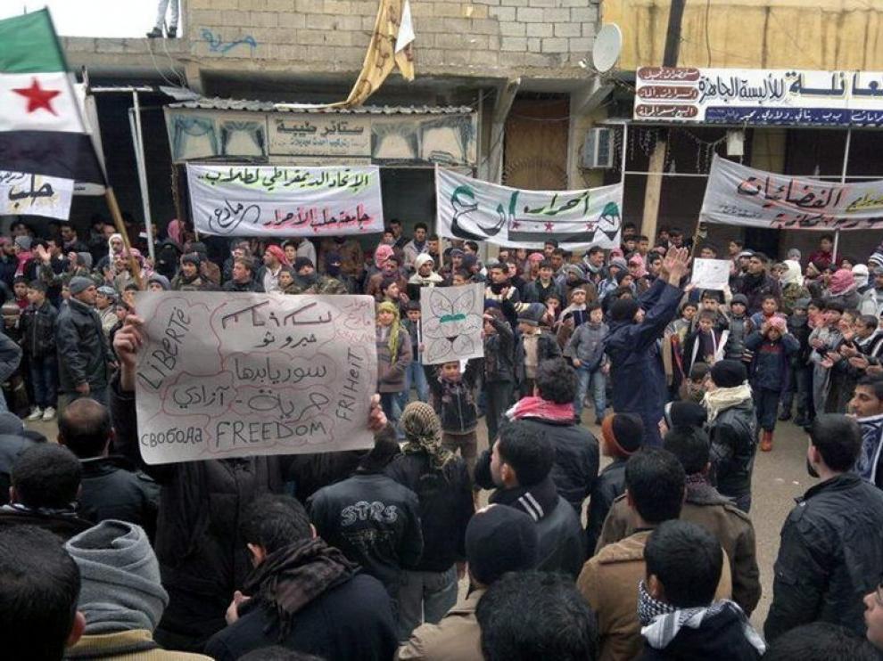 La manifestación convocada en Marea (Siria).
