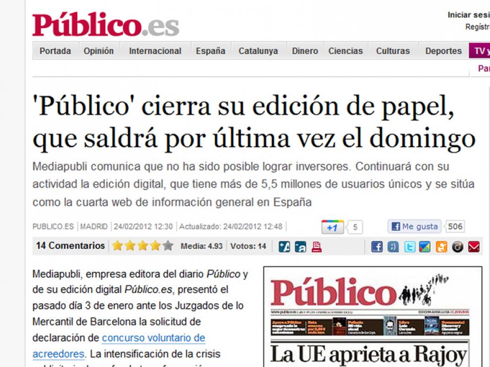 El diario daba la noticia en su edición digital