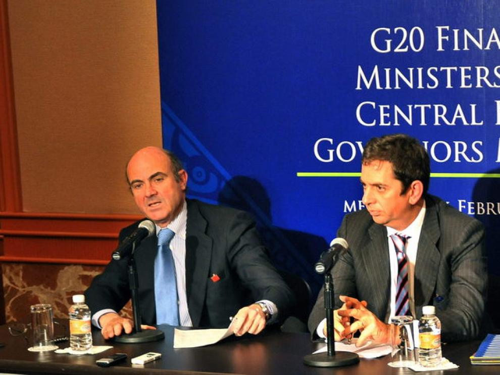 De Guindos durante la reunión de Ministros de Finanzas y gobernadores de bancos centrales.