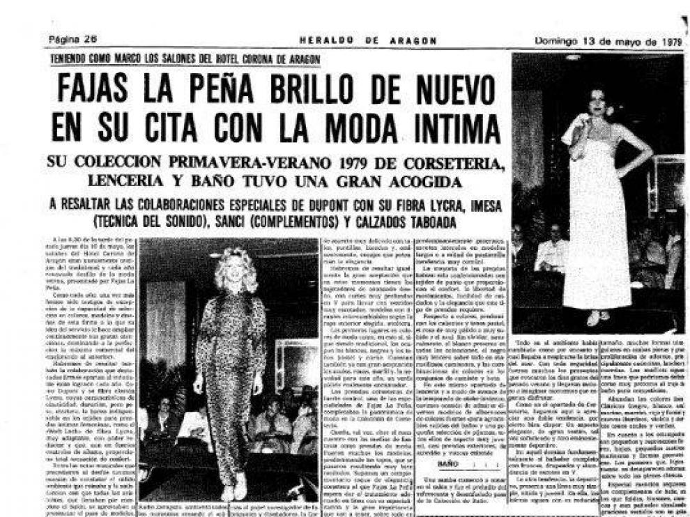 Un desfile de modelos de Fajas La peña que publicó Heraldo de Aragón en 1974