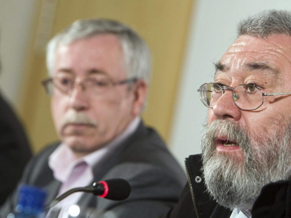 Los secretarios generales de CC. OO. y UGT, Ignacio Fernández Toxo y Cándido Méndez,
