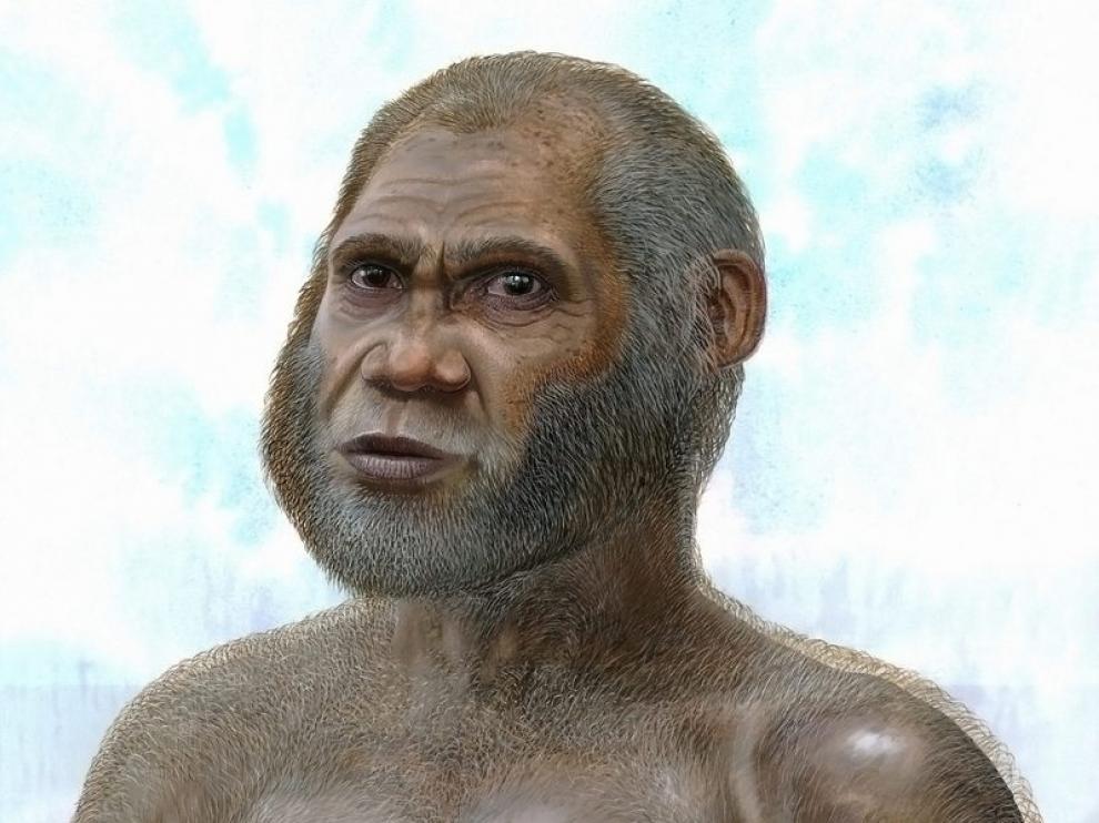 Imagen facilitada hoy por la revista PLoS One de una reconstrucción artística de un hombre de la Edad de Piedra