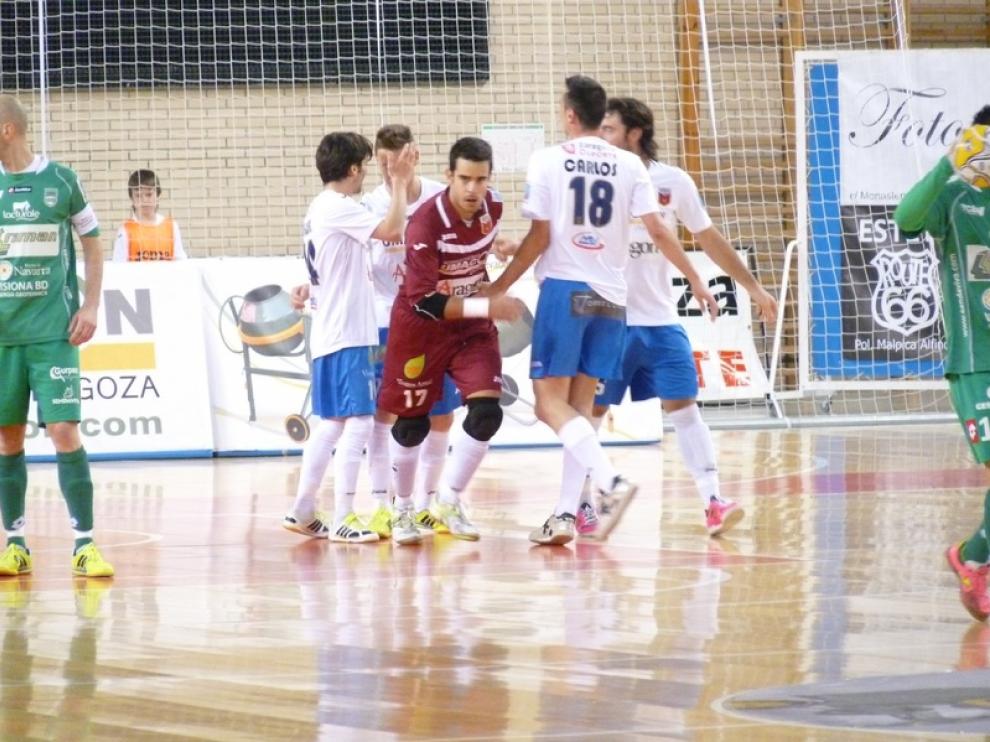 Umacón Zaragoza celebra un gol ante Triman Navarra