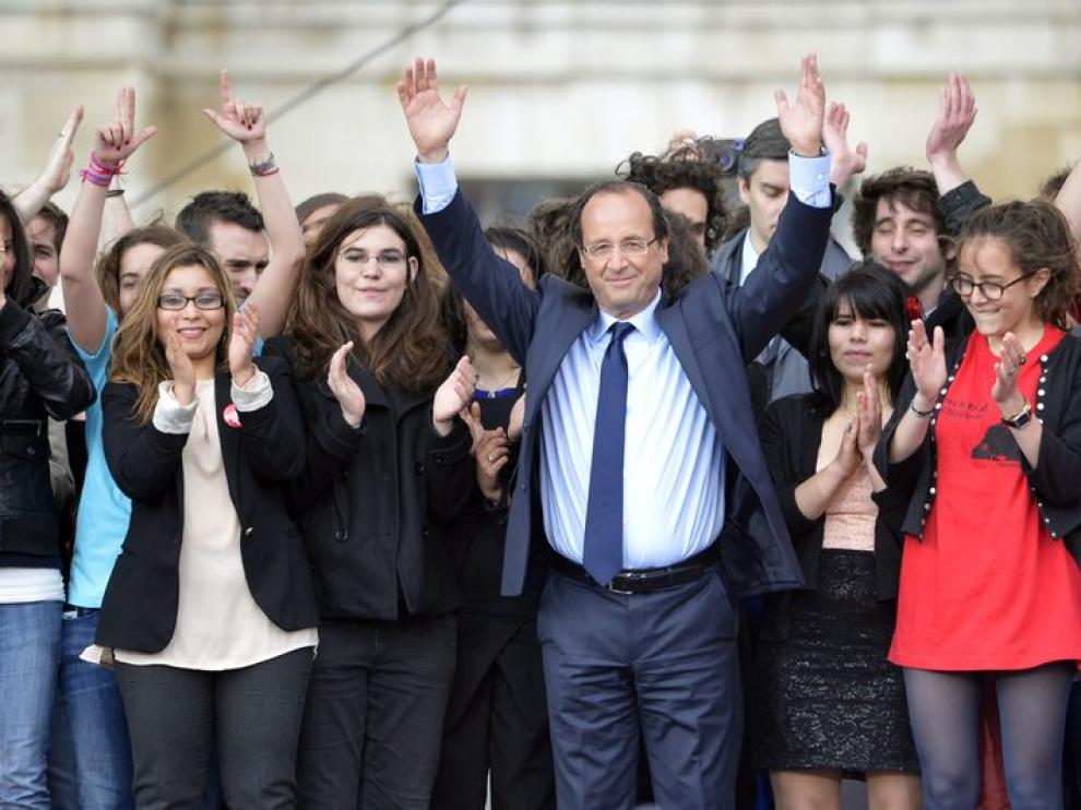 François Hollande durante su mitin en Vincennes.