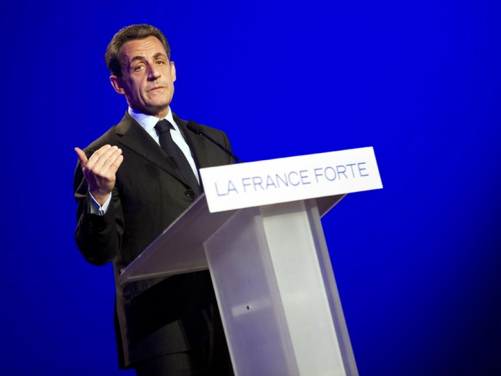El presidente francés Nicolas Sarkozy durante un acto electoral.
