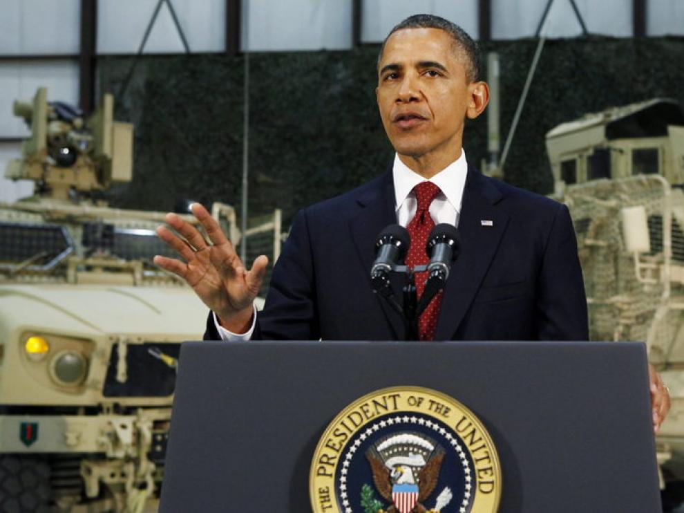 Obama durante su discurso hoy en Afganistán
