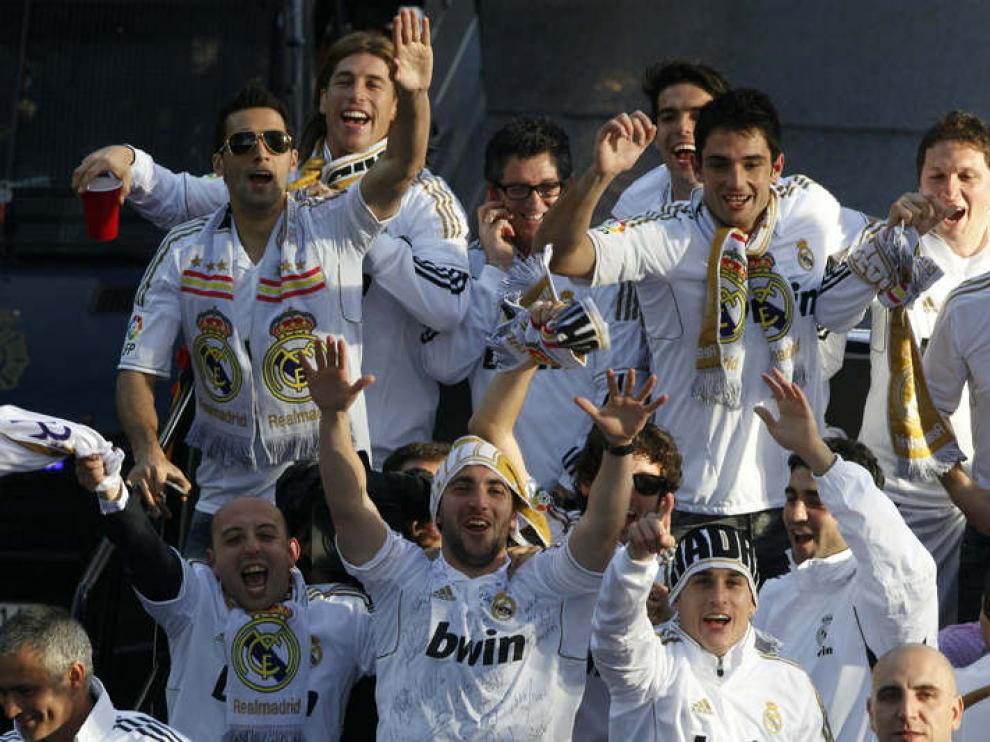 Los jugadores del Madrid, en Cibeles