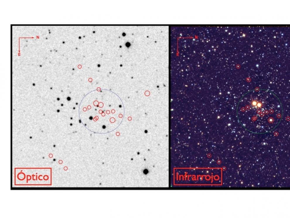 Comparación de las imágenes óptica (visible) e infrarroja de Masgomas-1.