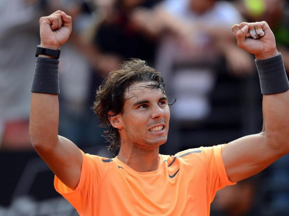 Nadal celebra su victoria sobre Ferrer
