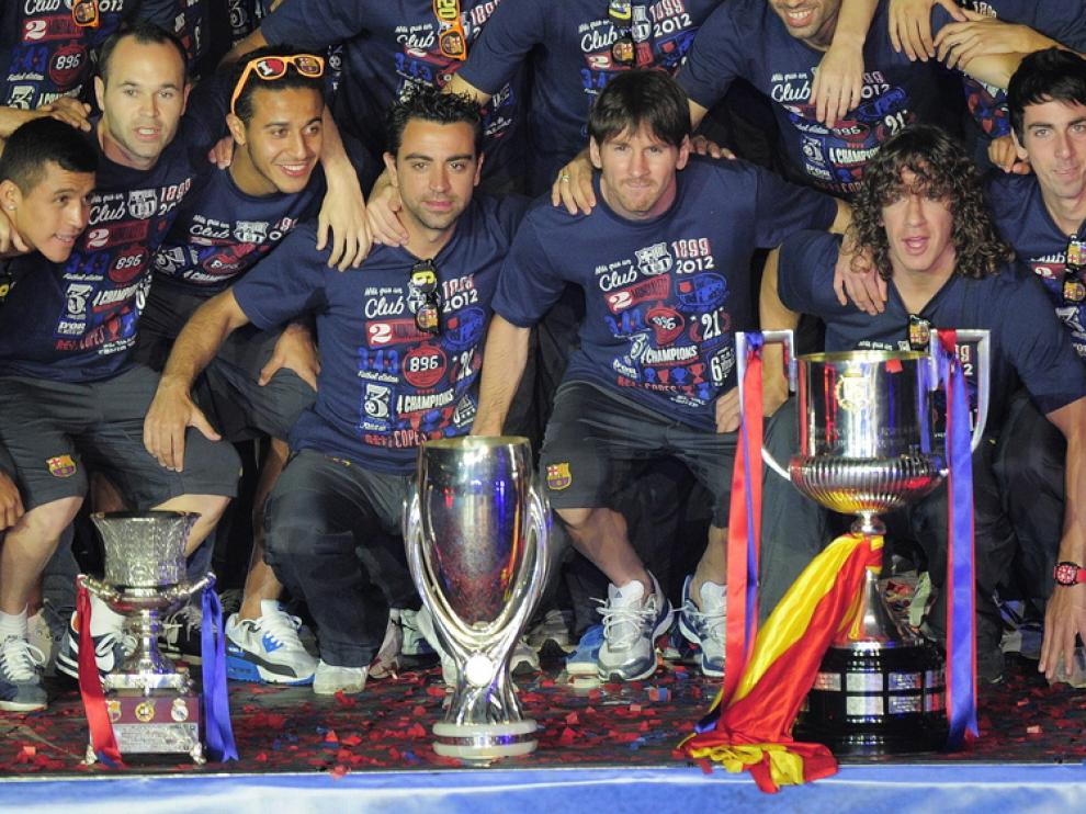 El Barcelona celebra la consecución de la Copa del Rey