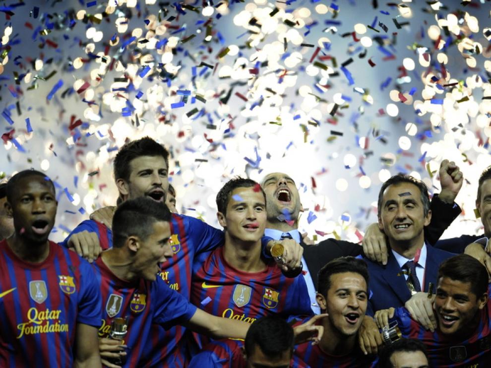 Guardiola celebra la victoria en la Copa del Rey