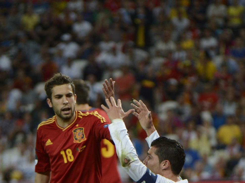 Jordi Alba en el partido contra Portugal de la Eurocopa 2012