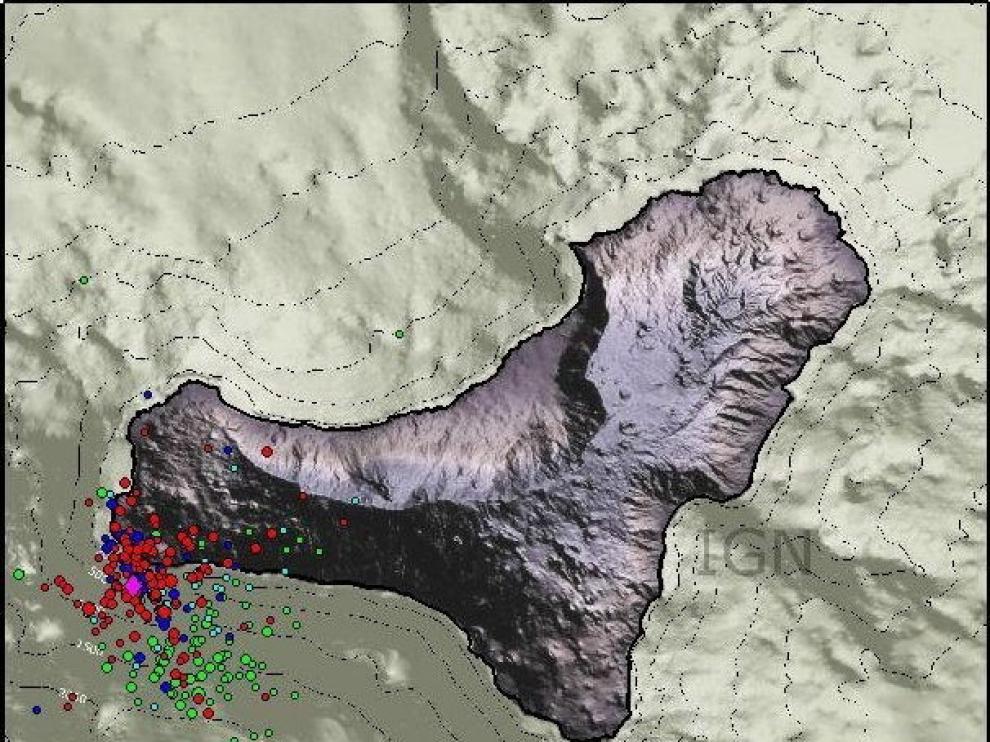 Sismos registrados en los últimos tres días en la isla de El Hierro