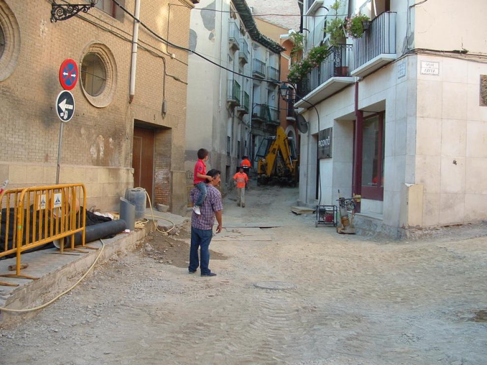 Calle de Sancho Abarca, donde han comenzado recientemente las obras de reurbanización