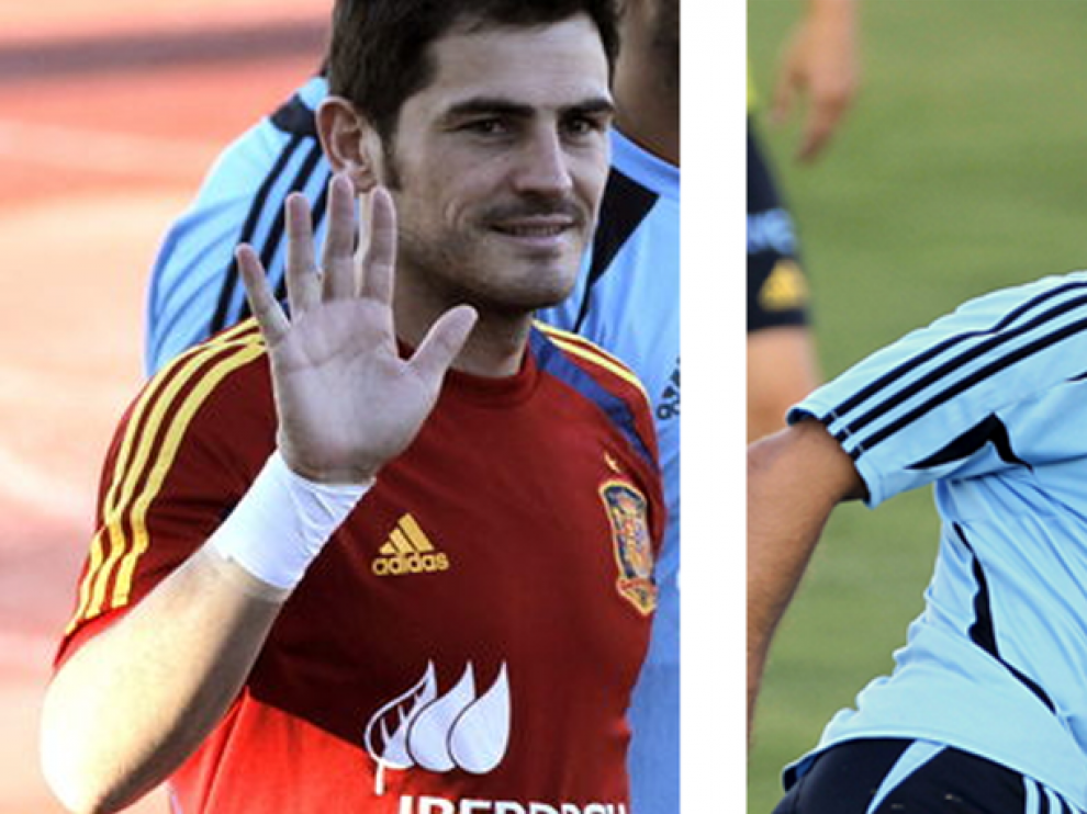 Iker y Xavi durante unos entrenamientos con la Selección Española.