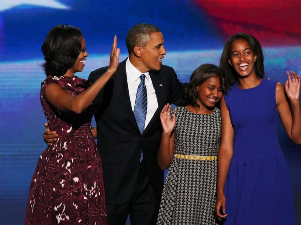 Obama con su familia en la aceptación de la candidatura a la reelección