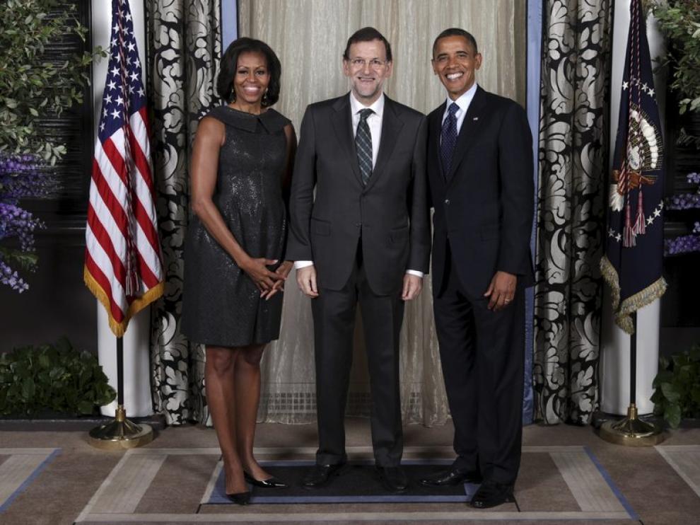 Mariano Rajoy (c), junto al presidente de Estados Unidos y su esposa.