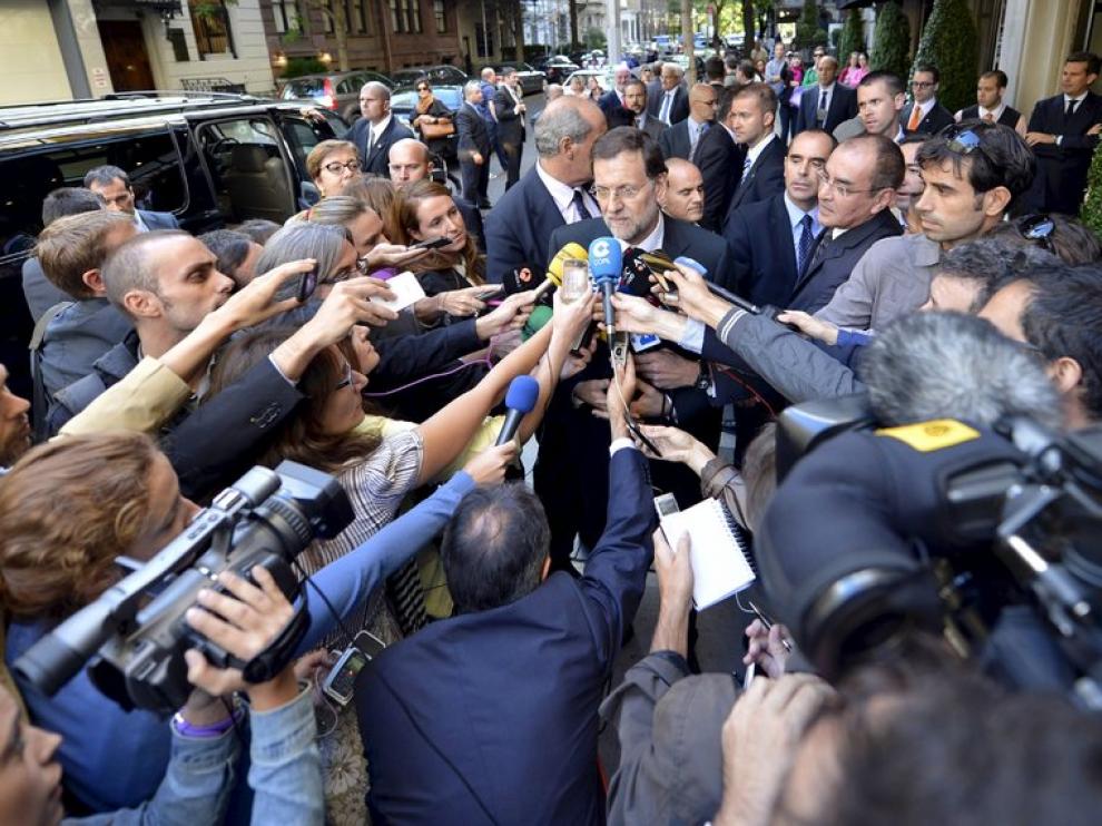 Mariano Rajoy, atendiendo a la prensa tras su llegado a Nueva York