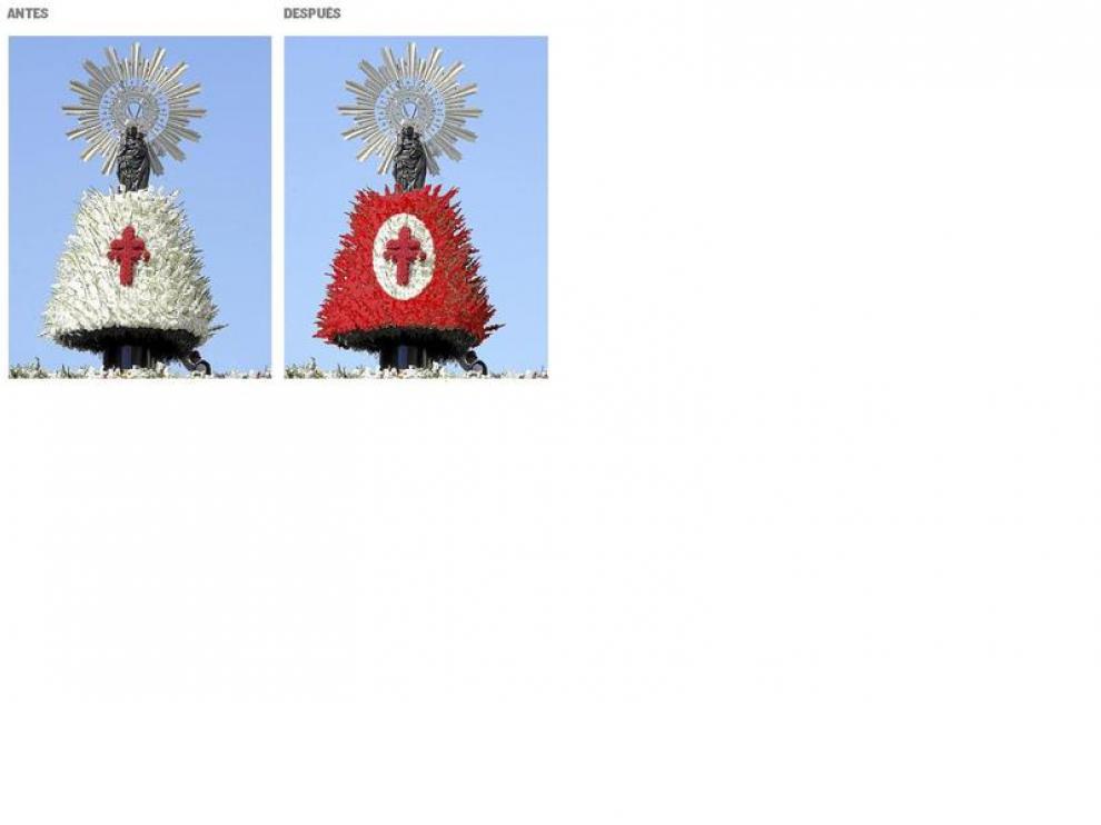 Foto de la Virgen y la recreación en rojo