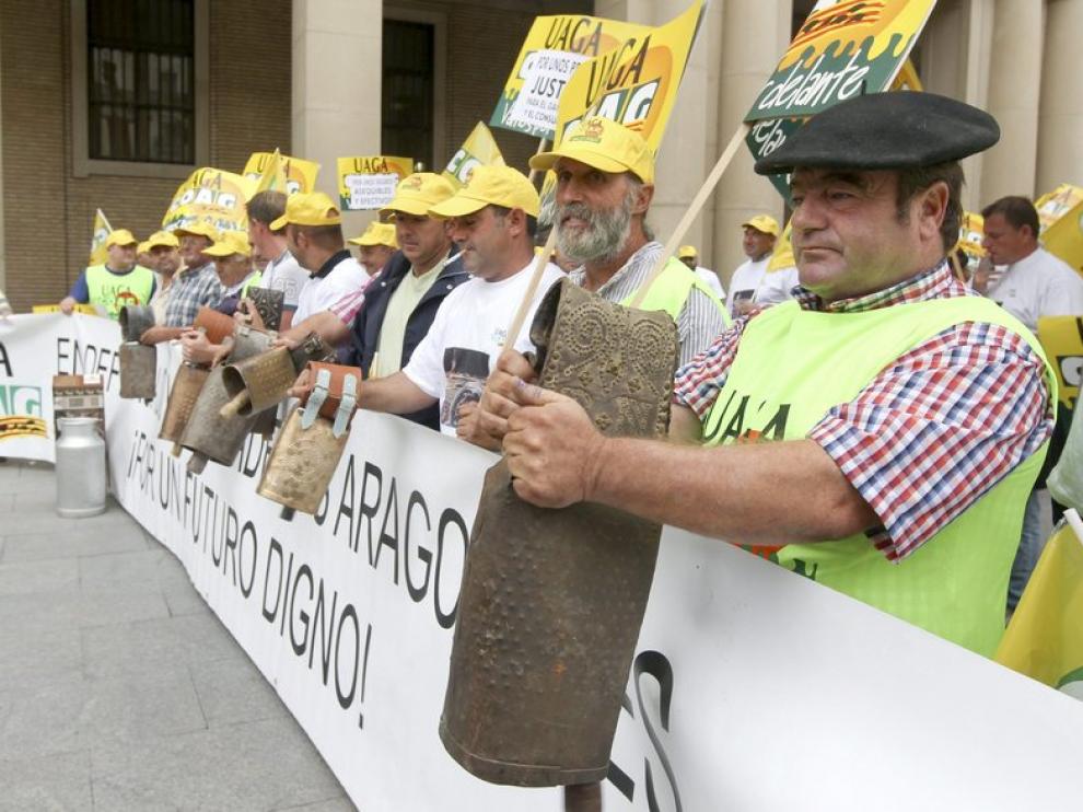 Unos 200 ganaderos se han concentrado este viernes en Zaragoza