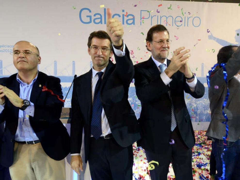 Feijoo y Rajoy, durante el mitin de final de campaña