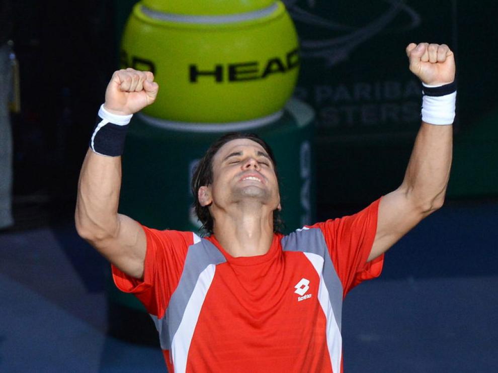 David Ferrer celebra su triunfo ante Tsonga