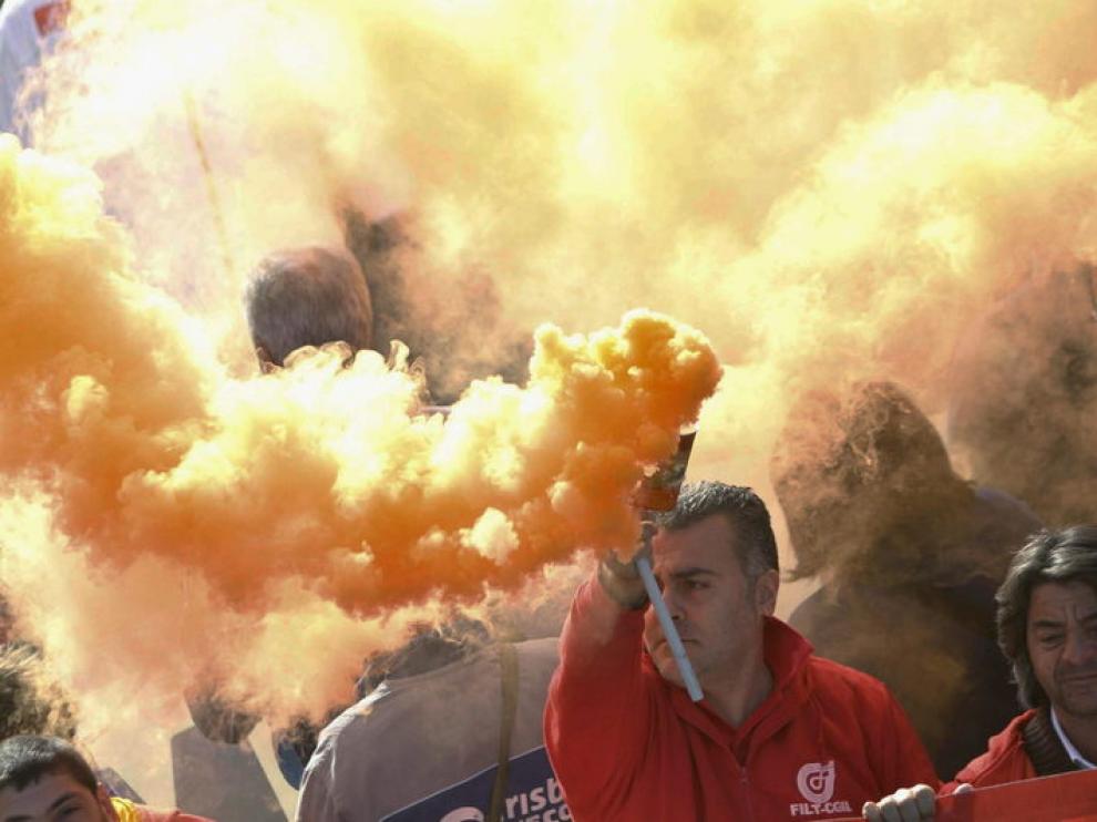 Protesta sindical en Nápoles
