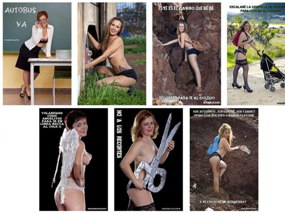 Las fotografiadas denuncian que sus hijos tienen que recorrer cada día 6 kilómetros.