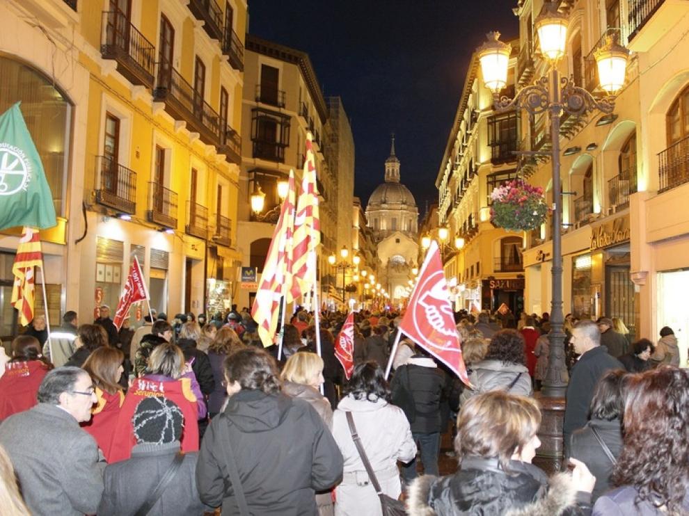 Manifestación de monitoras de comedor en Zaragoza