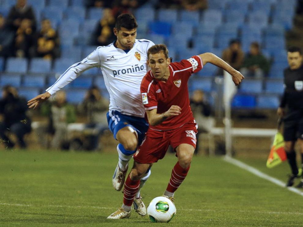 Javi Álamo, durante el Real Zaragoza-Sevilla de Copa