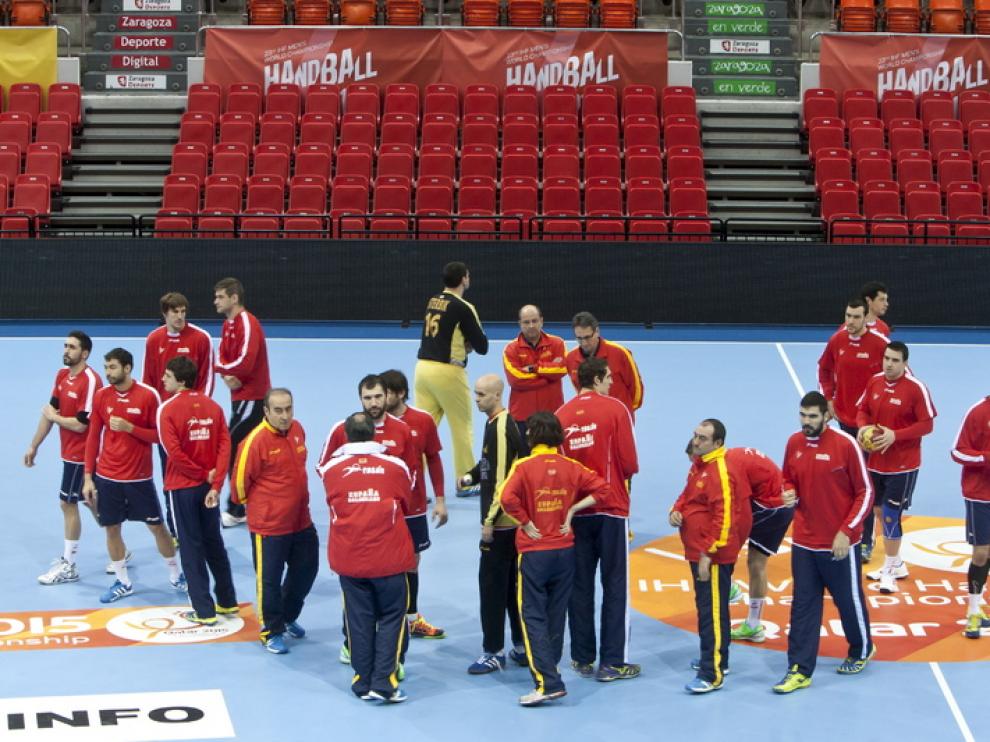 Entrenamiento de la selección española en el Príncipe Felipe antes del enfrentamiento con Alemania.