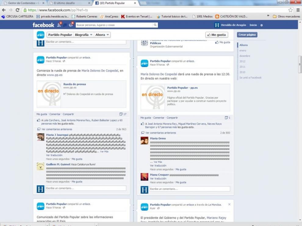 Los usuarios de Facebook han comentado con sobres todas las noticias del Partido Popular en la red