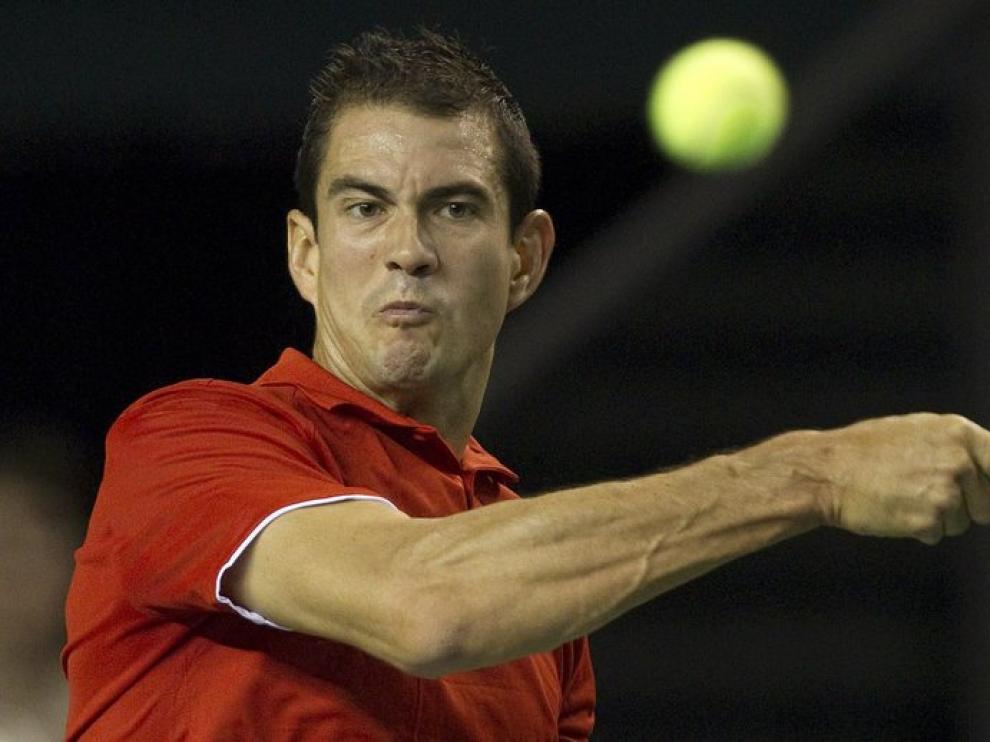 Guillermo García López, durante el partido de Davis