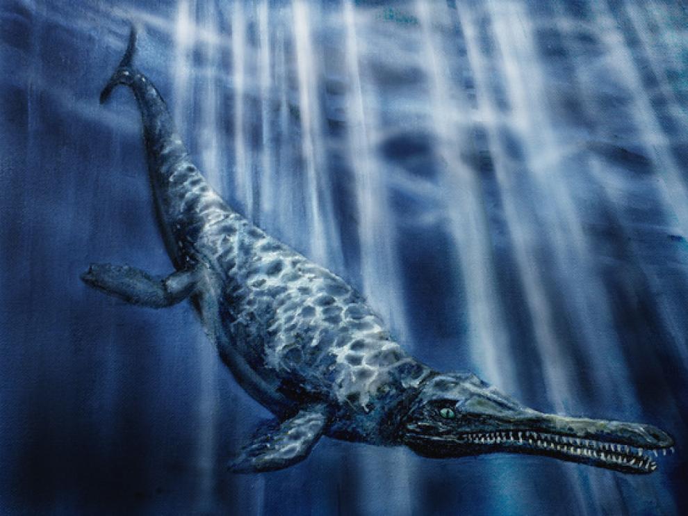 Reconstrucción en vida de Maledictosuchus, realizada por José Manuel Gasca