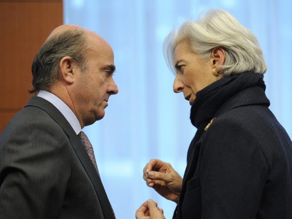 El ministro Luis de Guindos, reunido con Christine Lagarde este martes.