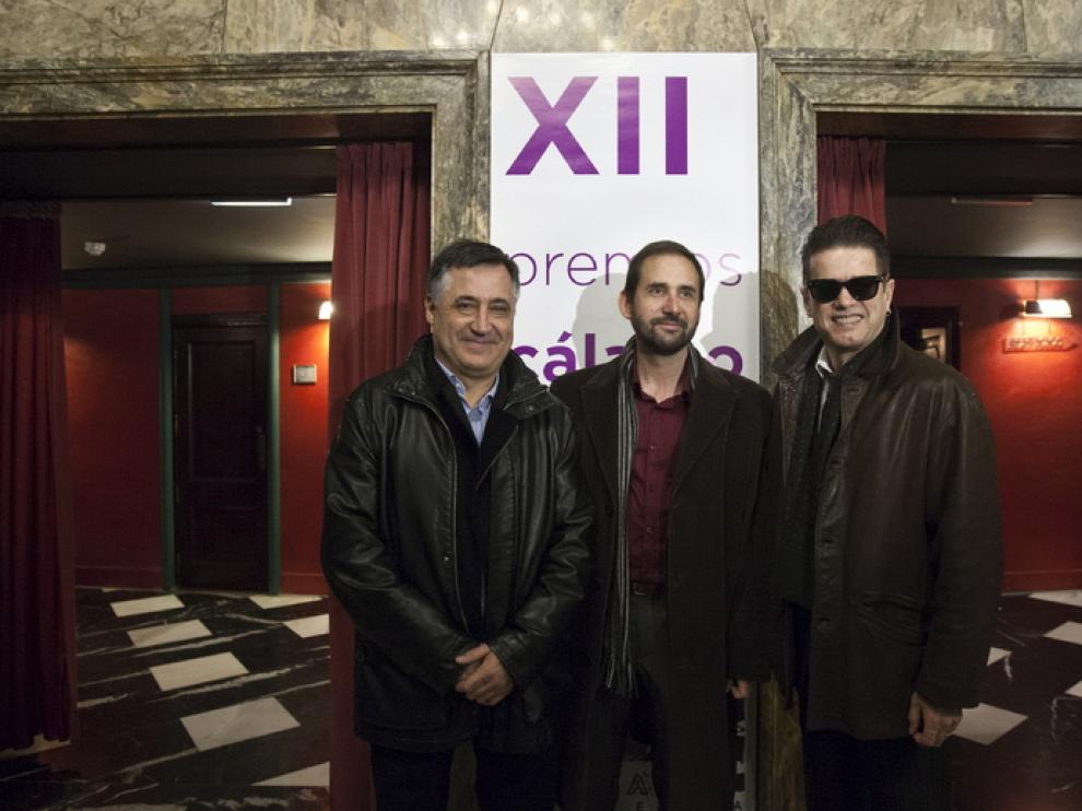 Los premiados: Gervasio Sánchez, Joaquín Berges y Santiago Auserón