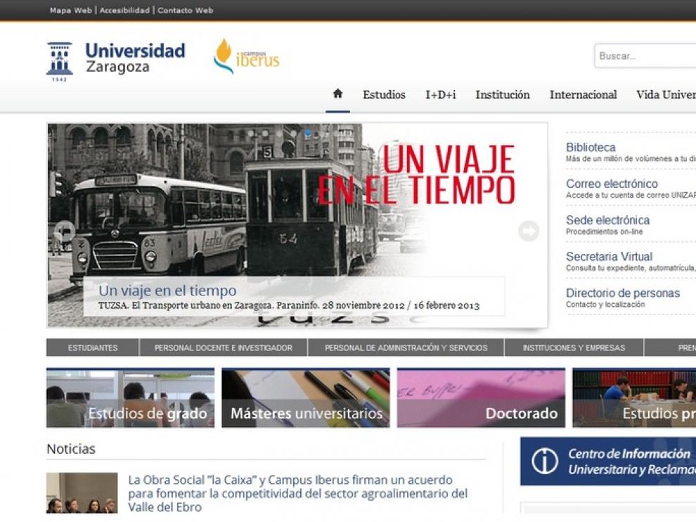 Web de la Universidad de Zaragoza.
