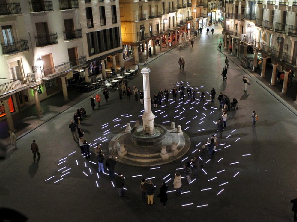 Ensayo general de la actividad en la plaza del Torico de Teruel.