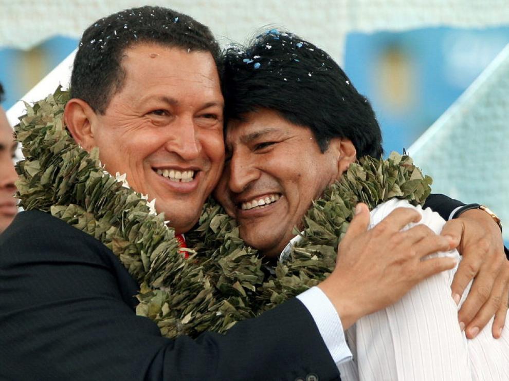 Chávez junto a Evo Morales (Archivo)