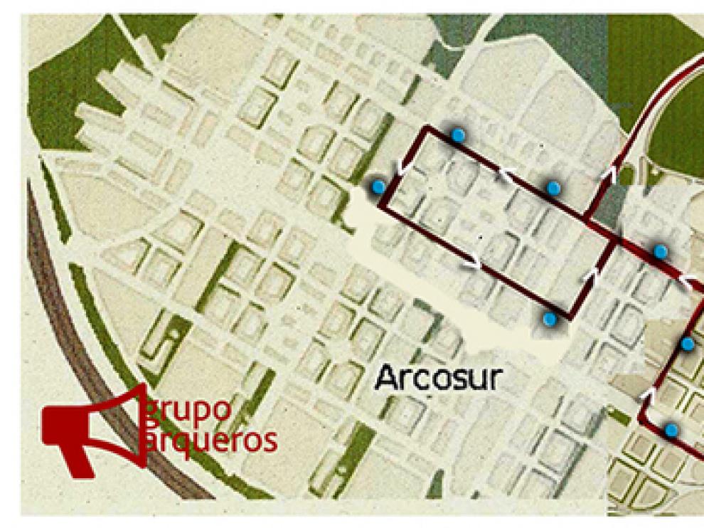 Plano de paradas propuestas por los vecinos de Arcosur