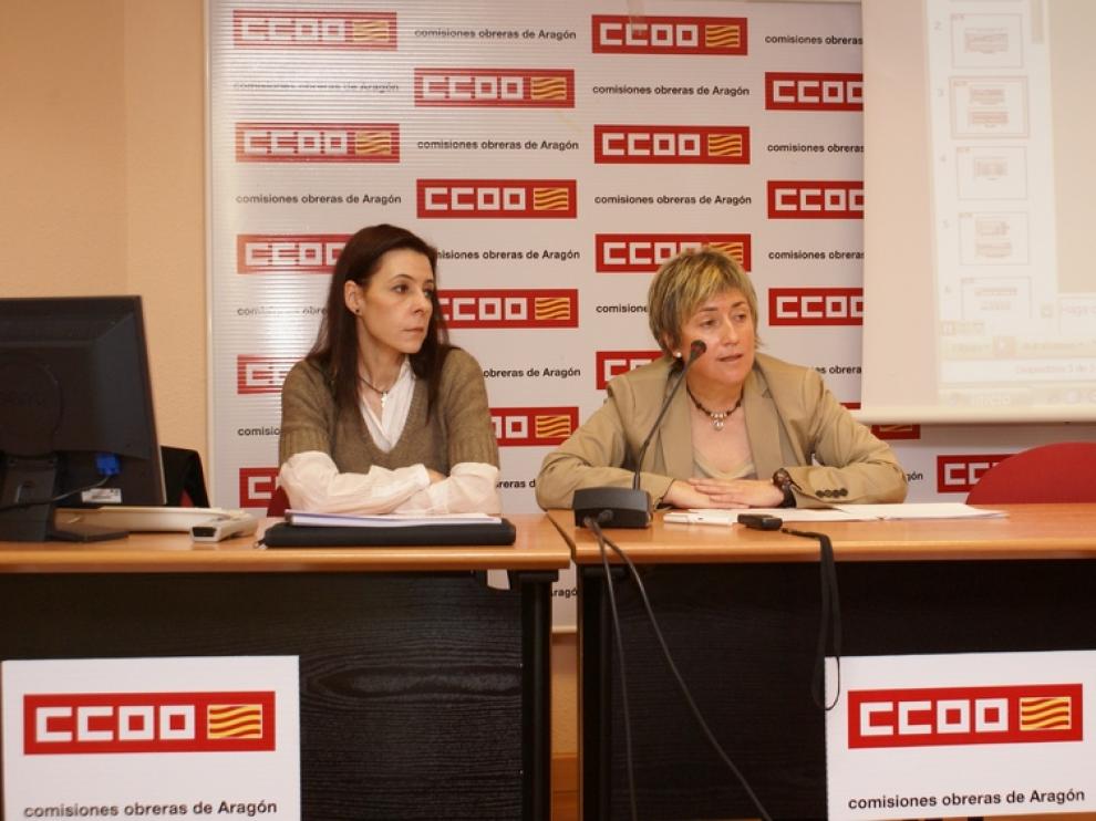 Delia Lizana y Gloria Bergasa, de CC. OO., ha presentado un informe sobre la mujer aragonesa en 2012