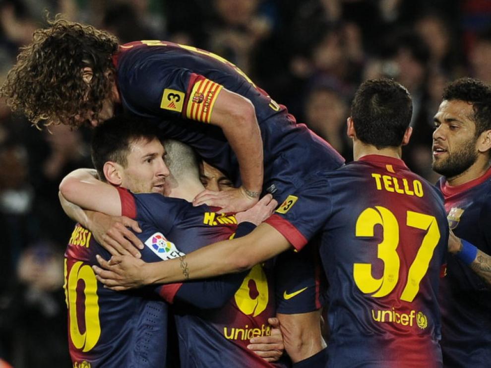 Los jugadores del Barça celebrando uno de los goles