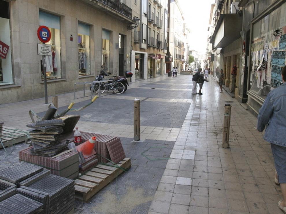 Obras de peatonalización en el centro de Huesca el año pasado