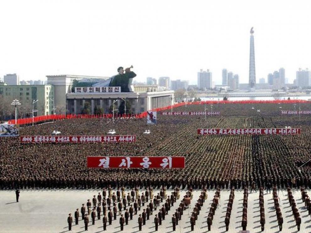 Manifestación de apoyo al régimen en Corea del Norte