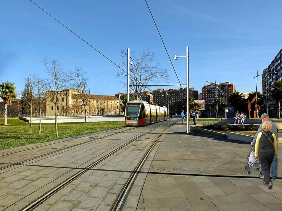Recreación del tranvía a su paso por la plaza de la Ciudadanía